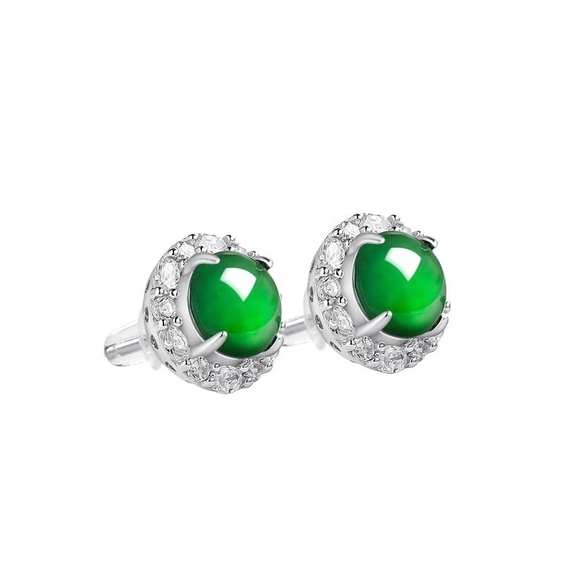 Boucles d'oreilles en jade vert et argent 925 plaqué or pour femme