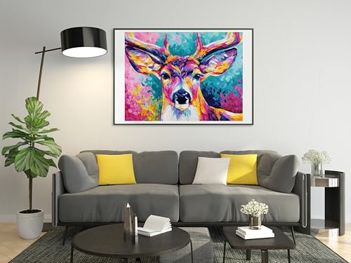Image of Moohue DIY Counted Stamped Cross Stitch Kits for Adults Colorful Deer Animal 14 Count Cross Stitch Patterns Printed (Animal Deer)