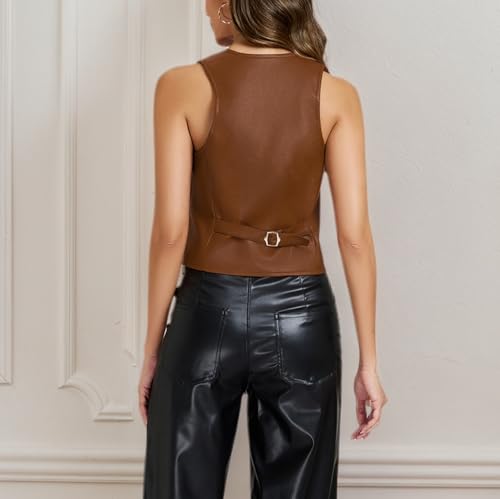Ladyful Womens Faux Leather Vest Top Button Down Pu Corset Top Sleeveless V Neck Sexy Y2K Western Waistcoat by Ladyful - Image 4