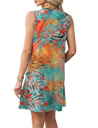 Image of RUMIA Swimsuit Coverup for Women Summer Sleeveless Beach Dress | Crew Neck, Pockets, Eyelet, Boho, Above knee Length, A-Line. Everyday wear, Sundresses, Cruise Wear, Vacation essential