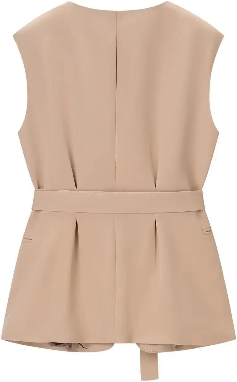Womens Solid Color Vest Jacket and Wide Leg Pant Set Comfortable Sleeveless Waistcoat Workwear Outfit