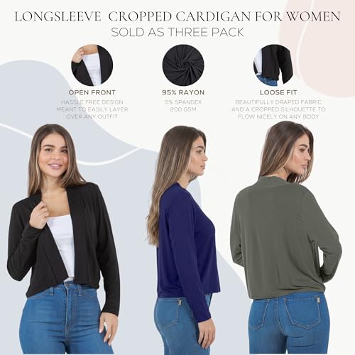 Image of Azules Cropped Cardigan for Women, Open Front Drape Lightweight Sweater Long Sleeves Women's Cardigans