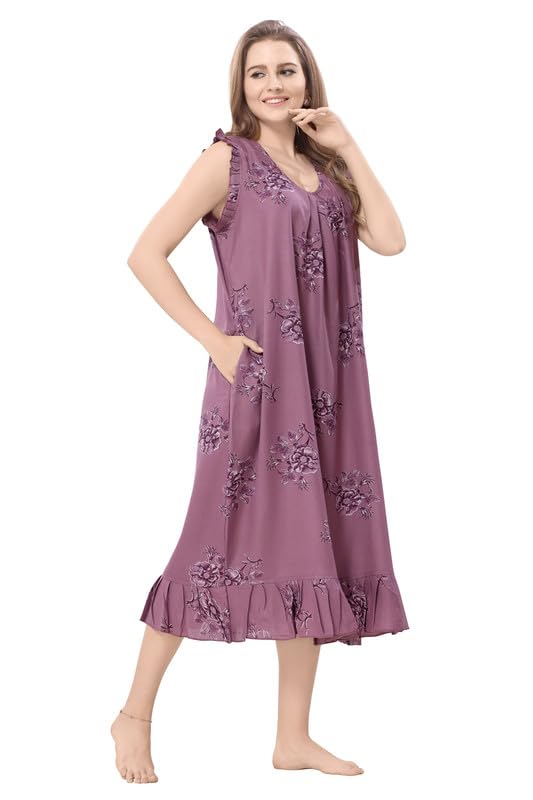 Image of Women's Viscose Blend Comfort Short Nighty with Side Pockets | Soft Printed Short Night Dress for Everyday Wear | Easy to Wear (CS5001)