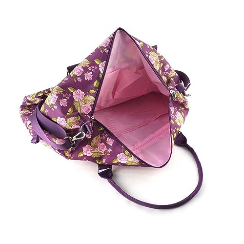 Travel Bag is Personal Item on Airplane, Duffle has Trolly Sleeve Padded Strap and Pockets, Carry On is Floral Purple and Pink Inside2