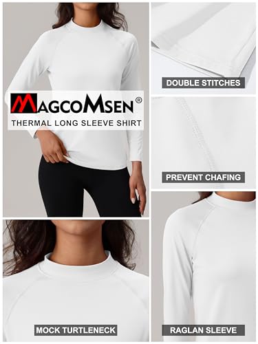 MAGCOMSEN Women's Thermal Shirts Mock Turtleneck Fleece Lined Long Sleeve Workout Tops Underwear Base Layer Running4