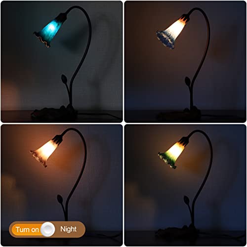 Mooview Flower Lamp Table Lamp Stained Glass Included 4 Lampshade Bedside Lamp Reading Desk Light For Bedroom Living Room 16” Tall 1 Pcs Led Bulb(2700K E12)4 Colors #TOP3