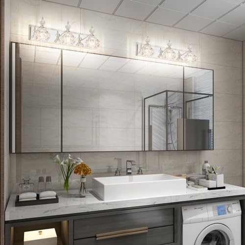 Tipace Modern Bathroom Light Fixtures,Chrome Bathroom Vanity Light,Stainless Steel with Crystal Glass Shade,Wall Sconces Lighting for Bedroom,Living Room,Hallway (Chrome,3-Light) by Tipace - Used condition - Image 8
