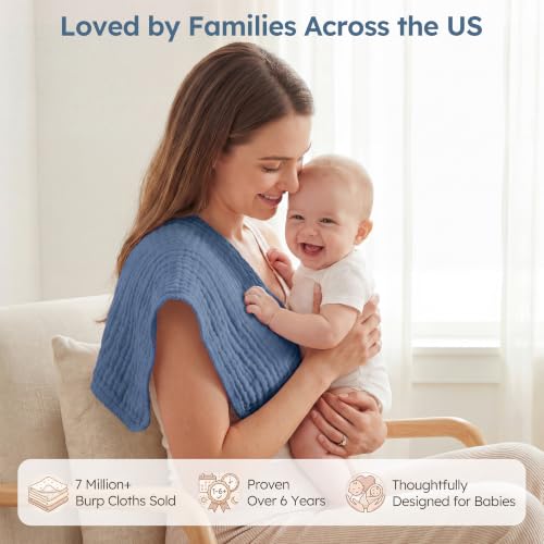 Image of Yoofoss Muslin Burp Cloths for Baby 5 Pack 100% Organic Cotton Baby Washcloths for Boys Girls Large 20''X10'' Super Soft and Absorbent Apricot,Ocean Breeze
