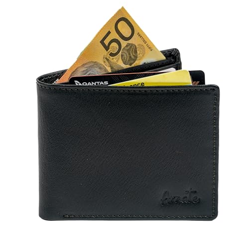 Men's Bifold Black Genuine Leather Wallet with 9 Card Slots 1 ID Window 2 Bill compartments, BLACK, Bi-Fold Genuine Leather Wallet2