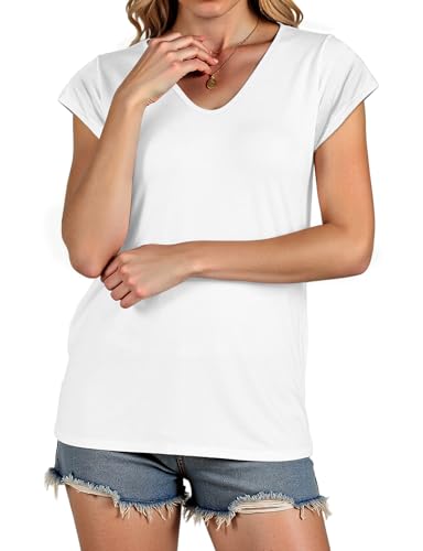 AURUZA Womens Cap Sleeve Tops Summer T Shirt Loose Fit Casual Basic Tee V Neck Tank Top Boho Tops Trendy Fashion Clothes4