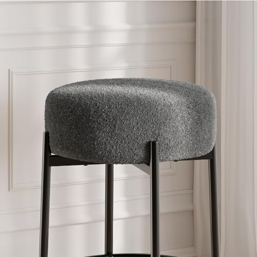 Butacos redondos IDEALHOUSE de 24", set de 2 unidades, estilo minimalista moderno con asiento suave de lana y patas metálicas sin respaldo para isla de cocina, bar o comedor miniatura 6