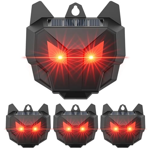 4 Pack Solar Nocturnal Animal Repeller with Dual Red LED Lights, Humane Coyote Deterrent for Fox...