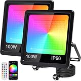 Indmird RGB LED Strahler 100W, 2 Stück RGB Strahler mit 360° Fernbedienung und Bluetooth APP, Rgb...