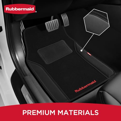 Rubbermaid Car Mats, Carpeted Floor Car Mat with Faux Leather & Built-in Heel Pad, Two-Tone Car Rug Floor Mats, Stylish Carpeted Floor Mats for Cars, Trucks & SUVs Black Color - image 2