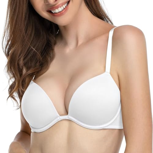 Image of Deyllo Women's Push Up Underwire Bra Super Padded T-Shirt Bra Add Two Cups