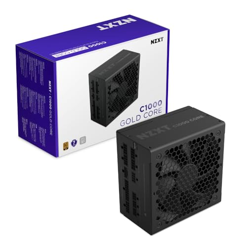 NZXT C1000 Gold Core - 1000W ATX 3.1 Power Supply - 80 Plus Gold - Cybenetics Platinum - Fully Modular - PCIe 5.1 600W 12V-2x6 - Zero RPM Fan - 105°C Capacitors - Black