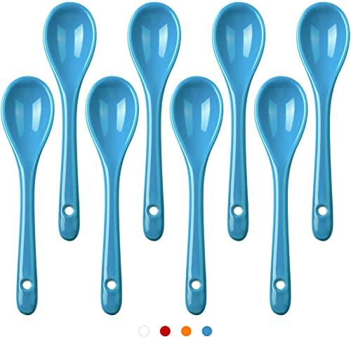 AceElite Espresso Spoons 8 Pieces, Ceramic Coffee Spoons Set, Small Spoons for Coffee, Tea, Yogurt, Sauce and Desserts, Ice Cream, Blue Teaspoons Dishwasher Safe, 4.7 inch