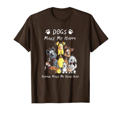 Dogs Make Me Happy Humans Make My Head Hurt T-Shirt, Men, Brown, Large