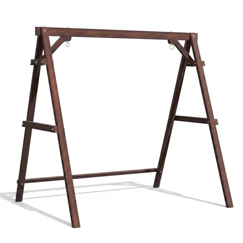 VINGLI 6.2FT Porch Swing Frame, 660 LBS Heavy Duty A-Frame Wooden Porch Swing Stand with Bottom Connection Bar for 5FT Porch Swing, Upgraded Wood Swing Hanger for Garden Patio (Rustic, 6.2FT)