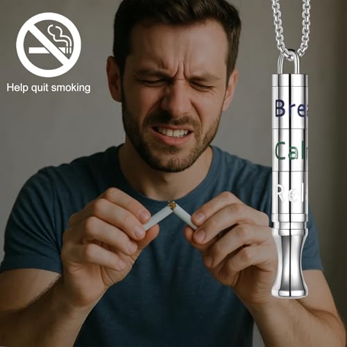 Fidget Necklace with Spinning Calm, Breathe, Relax Charms - Sensory Anxiety Relief & Deep Breathing Aid Stainless Steel Necklaces for Women Men (Steel) — view 2