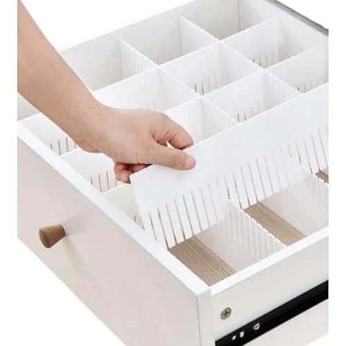 Image of 6 pcs Adjustable Drawer Divider (30 C.M. Length- 7 C.M. Width) Drawer Organizer for Kitchen, Cutlery, Clothes & Storage Drawers - Interlocking Plastic Separators for Home and Office use [ white ]