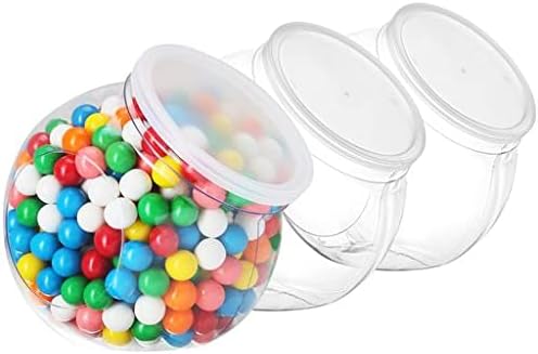 DilaBee Plastic Candy Jars with Lids for Candy Buffet - 3 Pack - 48 Oz Clear Cookie Jars for Kitchen Counter, Candy Dish for Office Desk, Home Storage Organizer & Party Table - Food Grade, BPA Free