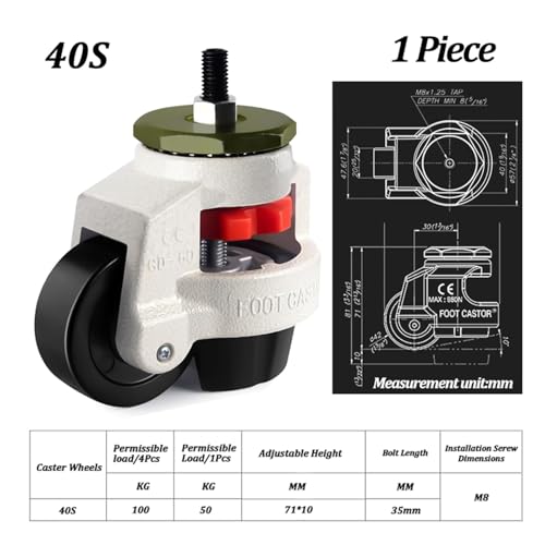 Roulette de nivellement robuste 40S réglable en hauteur