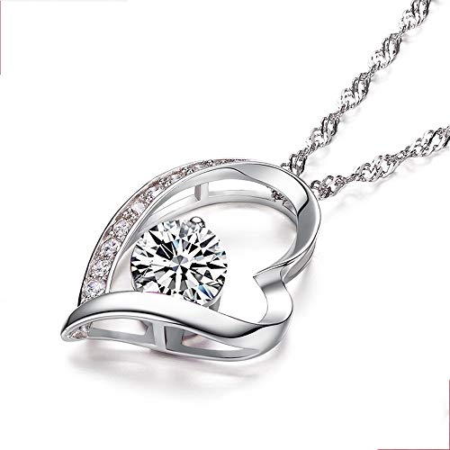 Melodycp Collares Pendientes para Las Mujeres Collar de corazón Cubic Zirconia Colgante Collares para Las Mujeres Regalo del día de Madre Sin níquel sin Plomo (Color : Plata, tamaño : Free Size)