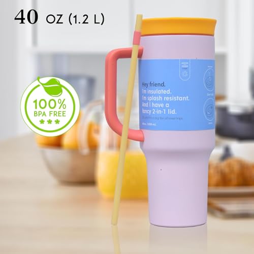 Image of 1200ml Stainless Steel Tumbler with Lid & Straw - Vacuum Insulated Travel Cup - Hot & Cold Drinks Up to 12 Hours - Spill-Resistant, Durable Mug for Gym, Office, Commute (Misty Rose)