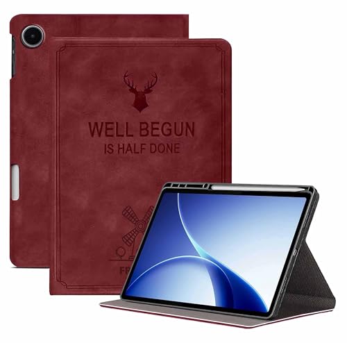 Image of ProElite Case Cover for Oppo Pad 5 12.1 inch Case, Deer Flip case Cover for Oppo Pad 5 12.1 inch Case with Pen Holder [Auto Sleep Wake Feature], Wine Red