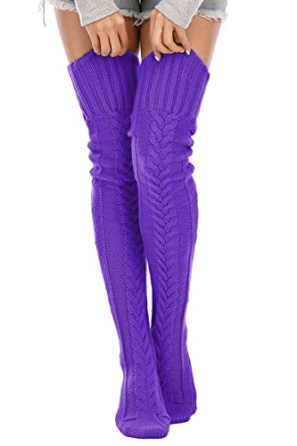 Image of Leoparts Women's Cable Knitted Thigh High Boot Socks Extra Long Winter Stockings Over Knee Leg Warmers