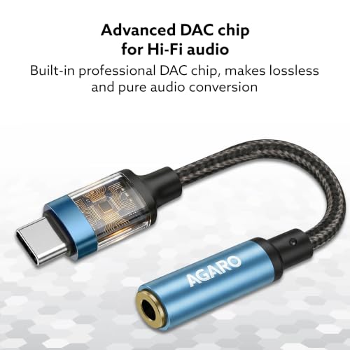 Image of AGARO Type-C to 3.5mm Aux Female Converter with Built-in DAC, Hi-Res Durable Audio Adapter, Supports Mic & Calls, Compatible with iPhone 15 & above, Mobile, Laptops, Plug & Play USB-C to AUX Adapter