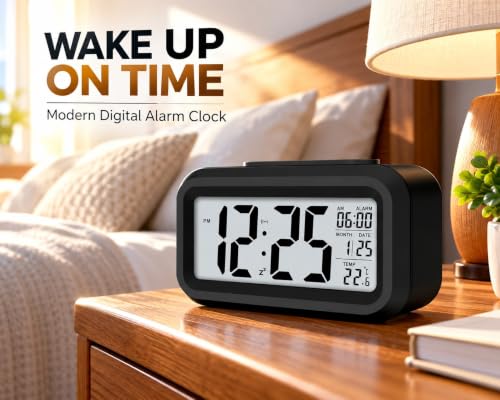 Image of Digital Alarm Clock Pack of 1 Electronic Table Clock with Clear Digital Display Alarm Clock for Bedroom Office Study Table
