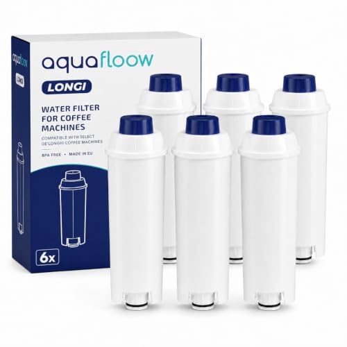Aquafloow Filtro de Agua Compatible con Cafetera DeLonghi® DLSC002 Magnifica® S, Eletta®, Dinamica®, PrimaDonna® y Serie ECAM – Cartucho Filtrante para Máquina de Café y Espresso (6x)