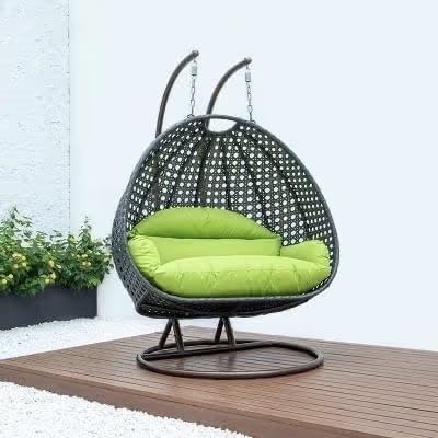 Image of Double Seater Hammock Swing Chair with Stand & Cushion | Heavy Duty Powder Coated Steel Frame | Outdoor Indoor Hanging Swing for Patio Balcony Garden Terrace Living Room (Black-Light.Green)