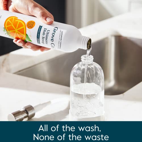 Grove Co. Ultimate Dish Soap Refills (3 X 16 Fl Oz) Removes 48-Hr Stuck-On Food & Grease, No Plastic Or Parabens, 100% Natural Orange & Rosemary Fragrance #TOP2