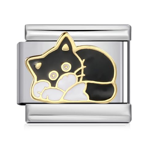 9mm Link Bracelet Module, Italian Charms Collection Module Fits all Classic 9mm Italian Style Charm (Black Cat)