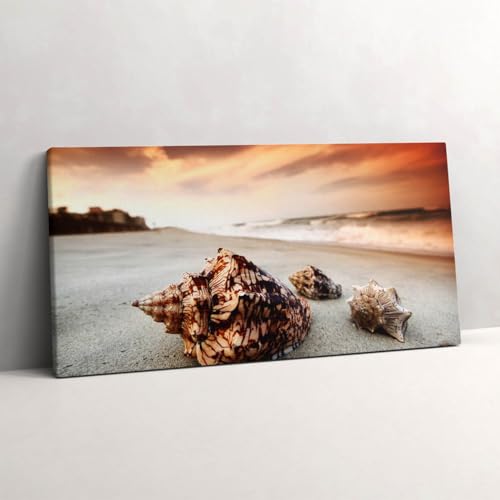 Décoration murale peinte art de prestige toile 100x50cm coquillage sur la plage