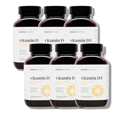 SMARTERNUTRITION Vegan Vitamin D3 5000 IU + Natural Vitamin K2 1100 mcg in Organic Coconut & Olive Oil - D3 K2 Supplement for Immune & Bone Support - 360 Softgels[180 Day Supply]
