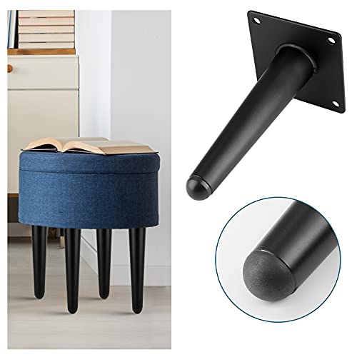 Kyuionty Set Of 4 Furniture Legs 6 Inch, Straight Tapered Leg Matte Black Mid-Century Style Metal Furniture Feet For Cabinet Sofa Couch Table Ottoman Leg #TOP5