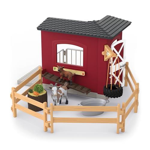 schleich FARM WORLD | Ziegenstall 42726 | Set inkl. Stall, Ziege, Zicklein, Zaun & Zubehör | detailgetreue Tierfiguren | tolles Geschenk für Kinder | Bauernhof Spielzeug ab 3 Jahre | Set aus 31 Teilen