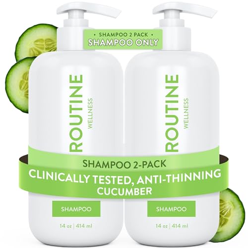 Image of Routine Wellness Anti-Thinning Volumizing Shampoo - Cucumber (Pack of 2) | Clinically tested shampoo for thinning hair with biotin, pea peptides, saw palmetto oil, color safe, sulfate free