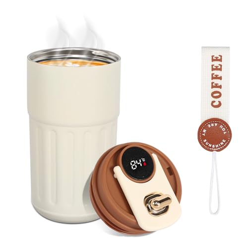 Water Bottle Flask with Temperature Display Stainless Steel Flask for Hot Drink 450mL, Insulated Coffee Mug Travel Mugs for Hot Drinks Mug Warmer Thermal Mug Thermal Cup