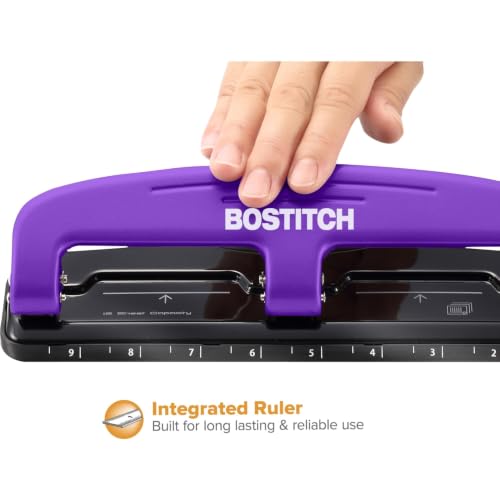 Image of Bostitch Office EZ Squeeze Reduced Effort 3-Hole Punch, 12 Sheets, Purple