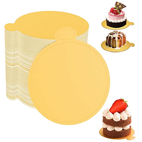 100 Piezas Tableros de Pastel de Mousse de Cartón Redondo, 9cm Mini Base para Tartas, Mini Torta de Oro Desechable para Mousses y Otros Postres, Bodas y Fiestas de Cumpleaños