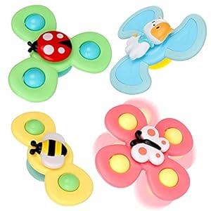 UKKITEK Suction Cup Spinner Toy, 4PCS Random Windmill Cartoon Animal Hand Spinning Toys with Suction Cups, Sensory Toys…
