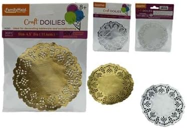 Disposable Paper Doilies 30pc 4.5" diameter Gold & Silver Lace Placemat for Parties, Gifts, Weddings (24)