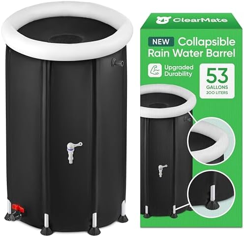 Top 5 Product Review Insights for the Best Way to Store Rain Water 8 CLEARMATE Collapsible Rain Barrel | 53 Gal Rainwater Collection System with Sturdy Metal Legs & Reinforced Air Frame | Portable & Durable Rain Catcher for Gutter Water Storage
