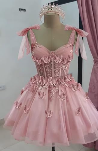 3D Butterfly Homecoming Dresses Bow Straps Sweetheart Tight Mini Dress Short Prom Dresses2