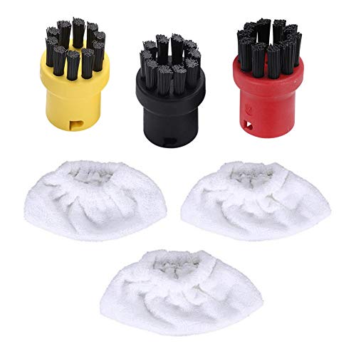 3 almohadillas de tela de rizo de algodón + 3 cepillos redondos de nailon para limpiador de vapor Karcher SC1 SC2 SC3 SC4 SC5